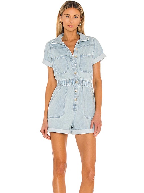 Show Me Your Mumu Light Wash Denim Short Sleeve Romper